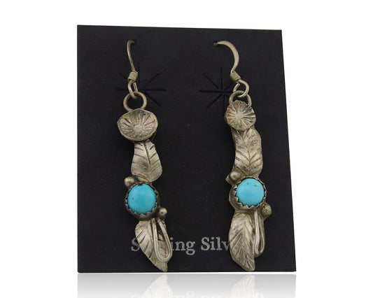 Navajo Dangle Earrings 925 Silver Natural Turquoise Native Artist C.80's