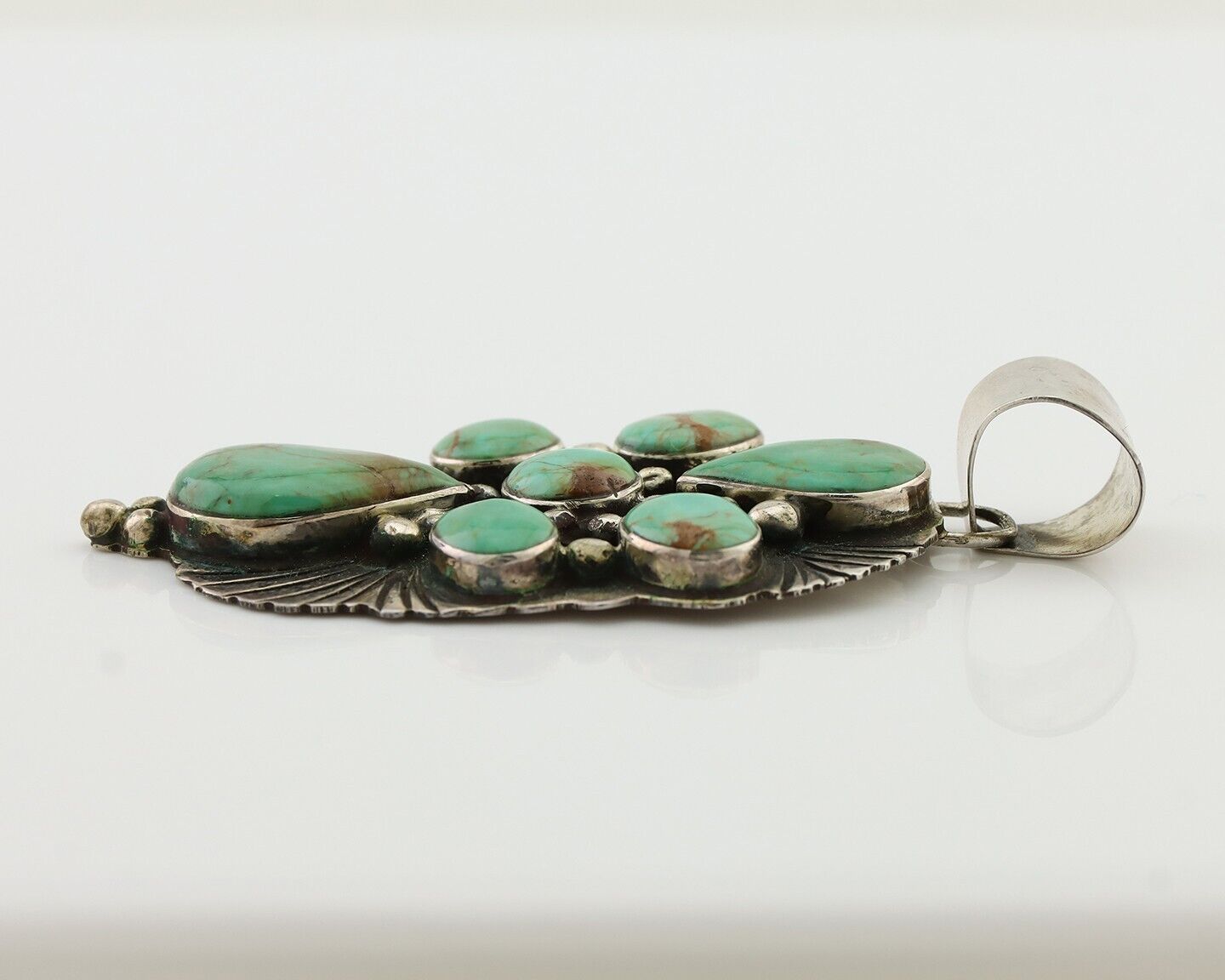 Navajo Turquoise Pendant 925 Silver Artist Signed LJ C.80's