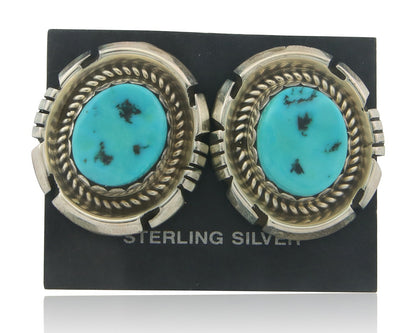 Navajo Earrings 925 Silver Natural Turquoise Native Signed Jon McCray C.80's