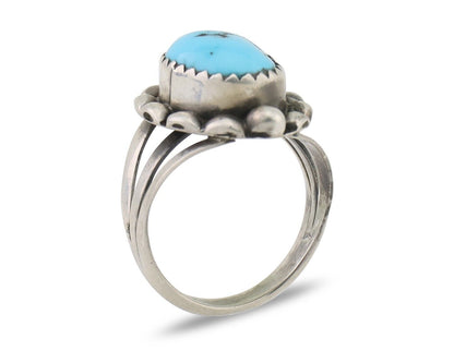 Navajo Ring 925 Silver Sleeping Beauty Turquoise Artist Signed SC C.80's