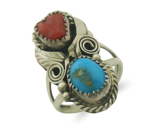 Vintage Navajo Ring 925 Sterling Natural Gemstones Signed Justin Morris Sz 6.5