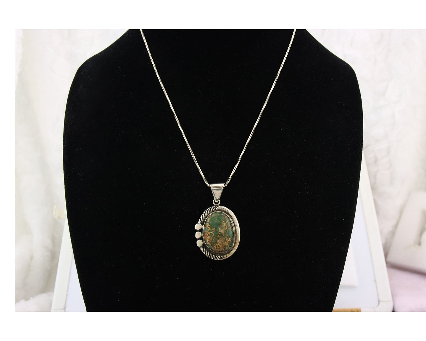 Navajo Necklace Sterling Silver Authentic Green Turquoise Vintage Signed Sunrise