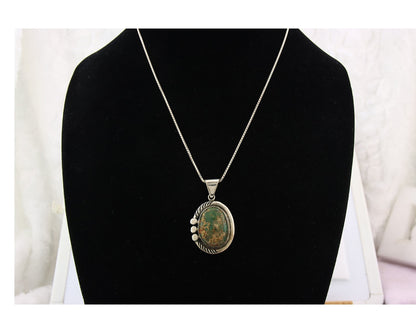Navajo Necklace Sterling Silver Authentic Green Turquoise Vintage Signed Sunrise