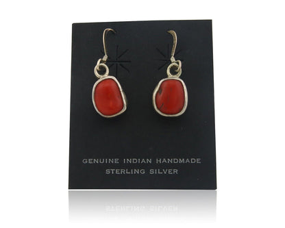 Navajo Earrings 925 Silver Natural Coral Native American Artist C.80's