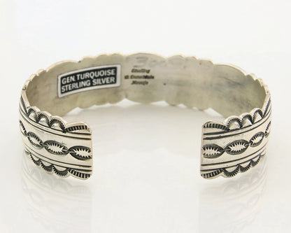 Navajo Cuff Bracelet Sterling Silver Natural Gemstone Vintage Signed W Denetdale