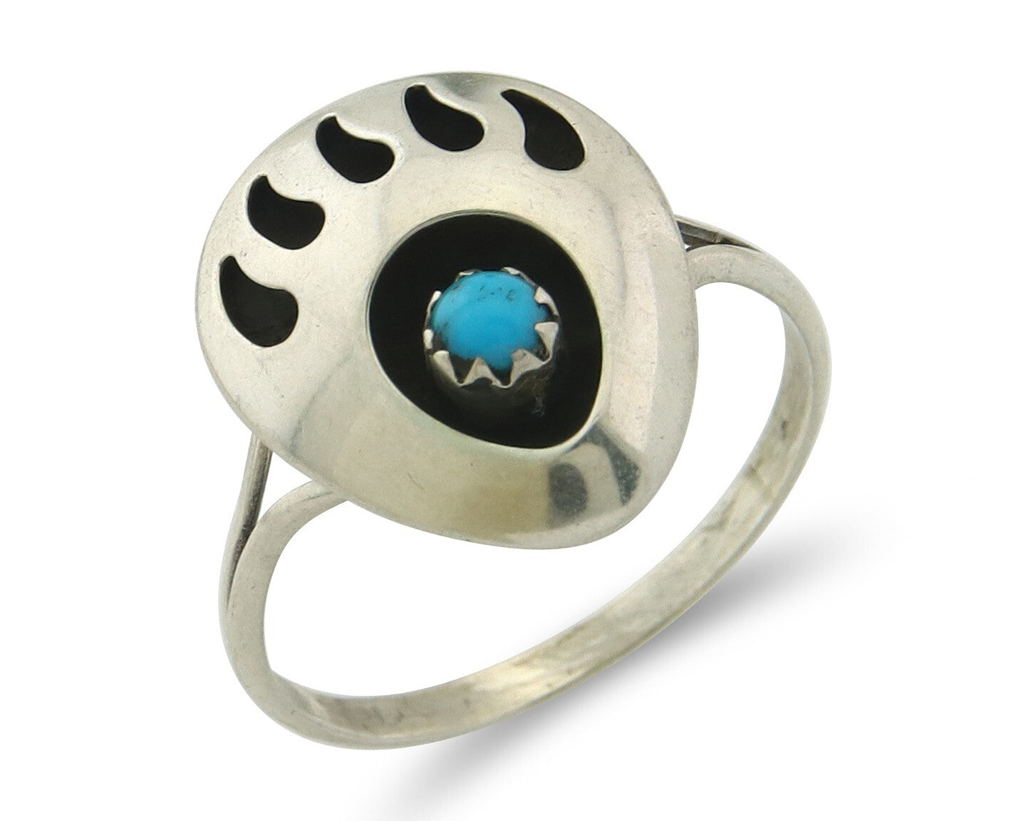 Navajo Paw Ring Sterling Silver Authentic Turquoise Handmade Size 7.75
