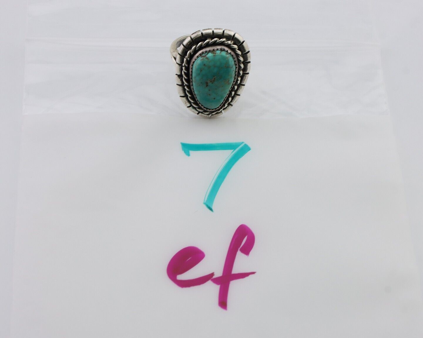 Navajo Ring 925 Silver Spiderweb Turquoise Signed William Denetdale 7.75 C.80's