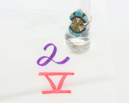 Vintage Navajo Ring 925 Sterling Gemstone Signed E. Sunburst Size 6