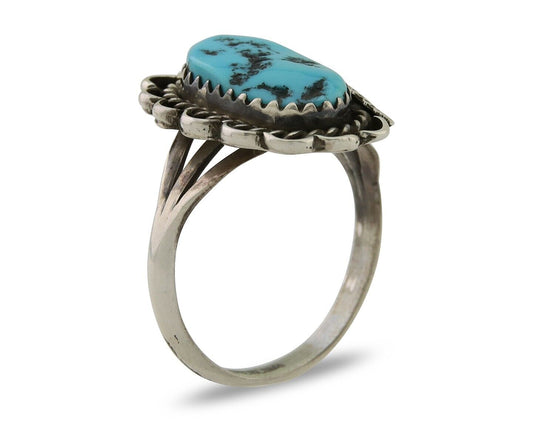 Navajo Ring 925 Silver Natural Blue Turquoise Native American Artist C.80's