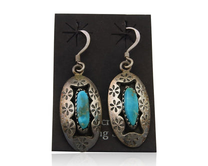 Navajo Dangle Earrings 925 Silver Natural Turquoise Native American Artist C80s