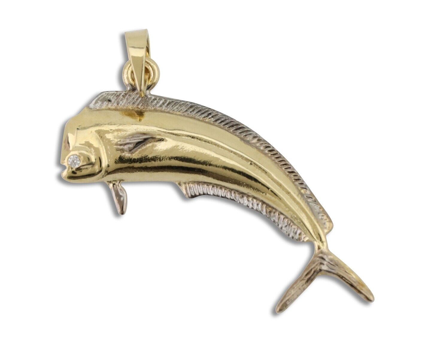 Men 14k Solid Gold Mahi Mahi Dorado Fish Pendant Medium Size 1/2 in x 1 1/2 in
