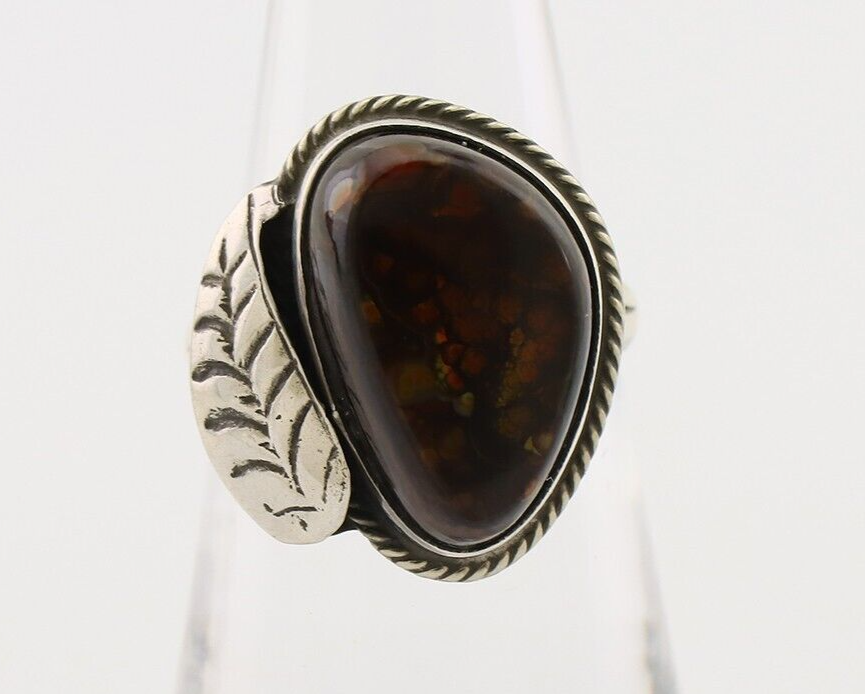 Navajo Handmade Ring 925 Silver Natural Fire Opal Native Artist Size 7.0 C.80's