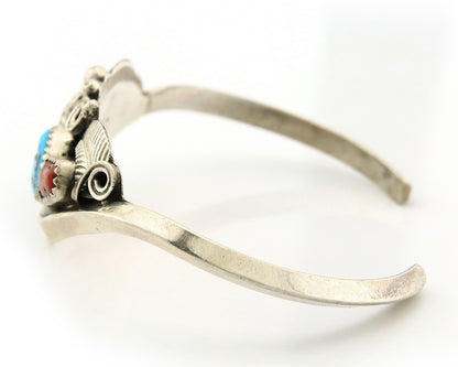 Navajo Cuff Bracelet Sterling Silver Natural Coral Turquoise Sign Justin Morris