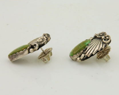 Navajo Earrings 925 Silver Natural Green Turquoise Native Artist Signed C.80's