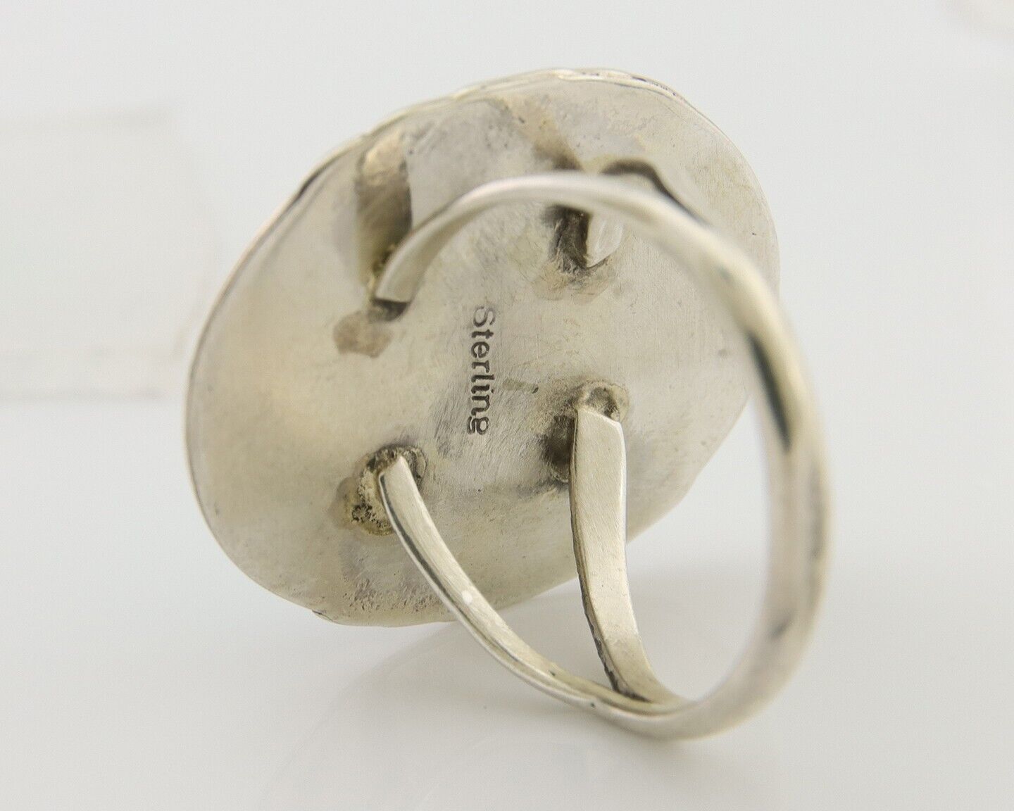 Navajo Ring 925 Silver Natural Spiderweb Turquoise Native Artist C.80's