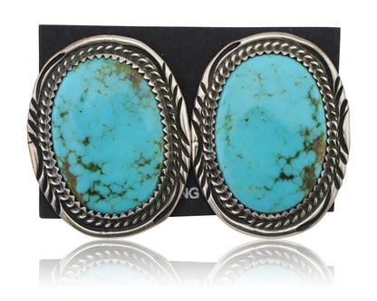 Navajo Dangle Earrings 925 Silver Kingman Turquoise Artist Signed TALHAT C.80's