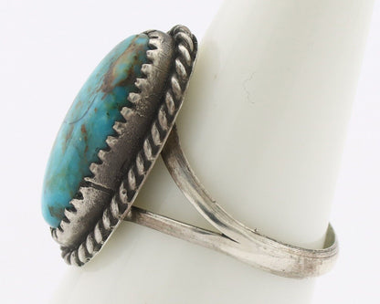 Navajo Ring 925 Silver Natural Kingman Turquoise Signed M Montoya C.80's