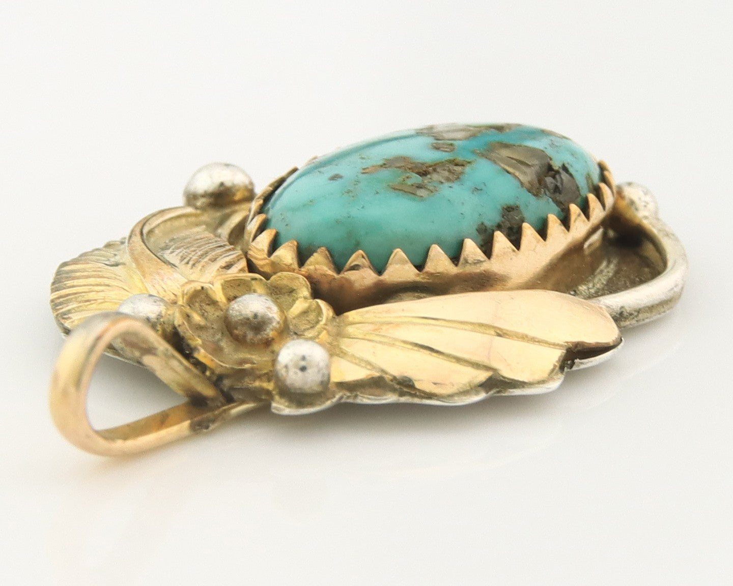 Navajo Pendant Sterling Silver & Gold Natural Blue Turquoise Authentic Native