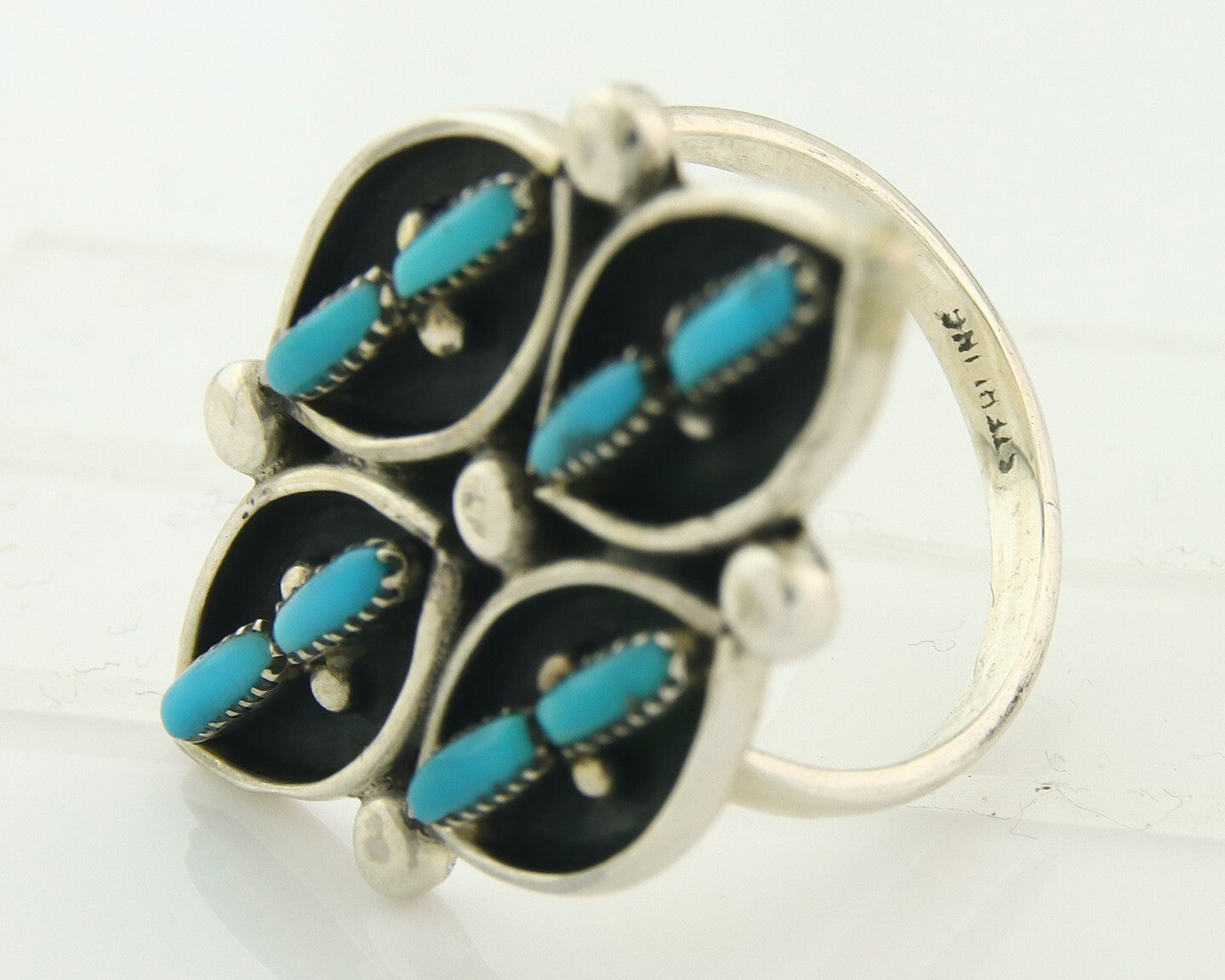 Vintage Zuni Ring 925 Sterling Authentic Natural Turquoise Native Artist Sz 8.5