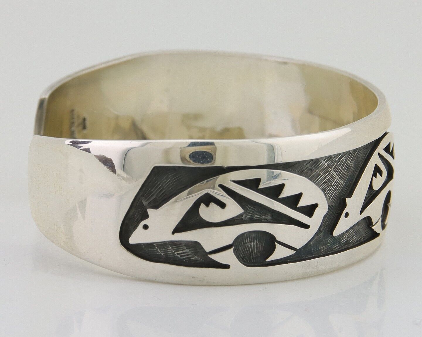 Hopi Spirit Bear Cuff Bracelet Signed Floyd Namingha 925 Sterling Silver