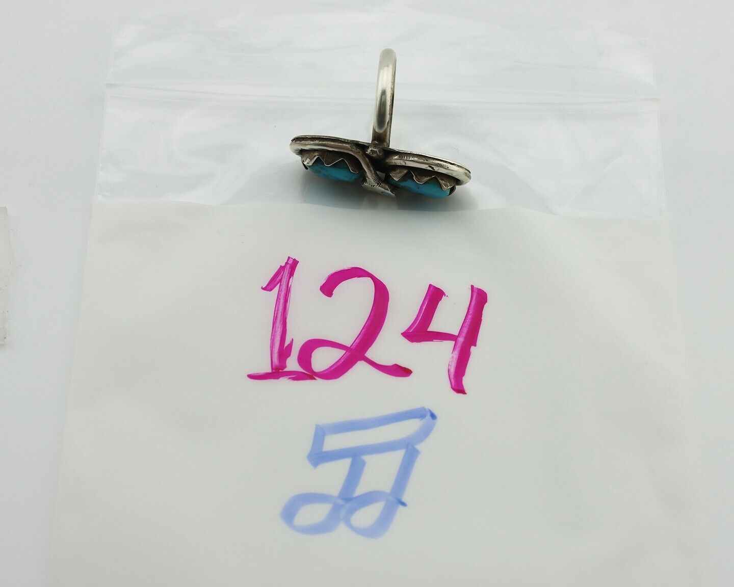 Zuni Ring 925 Silver Blue Turquoise Artist Signed Effie Calavasa C.80's