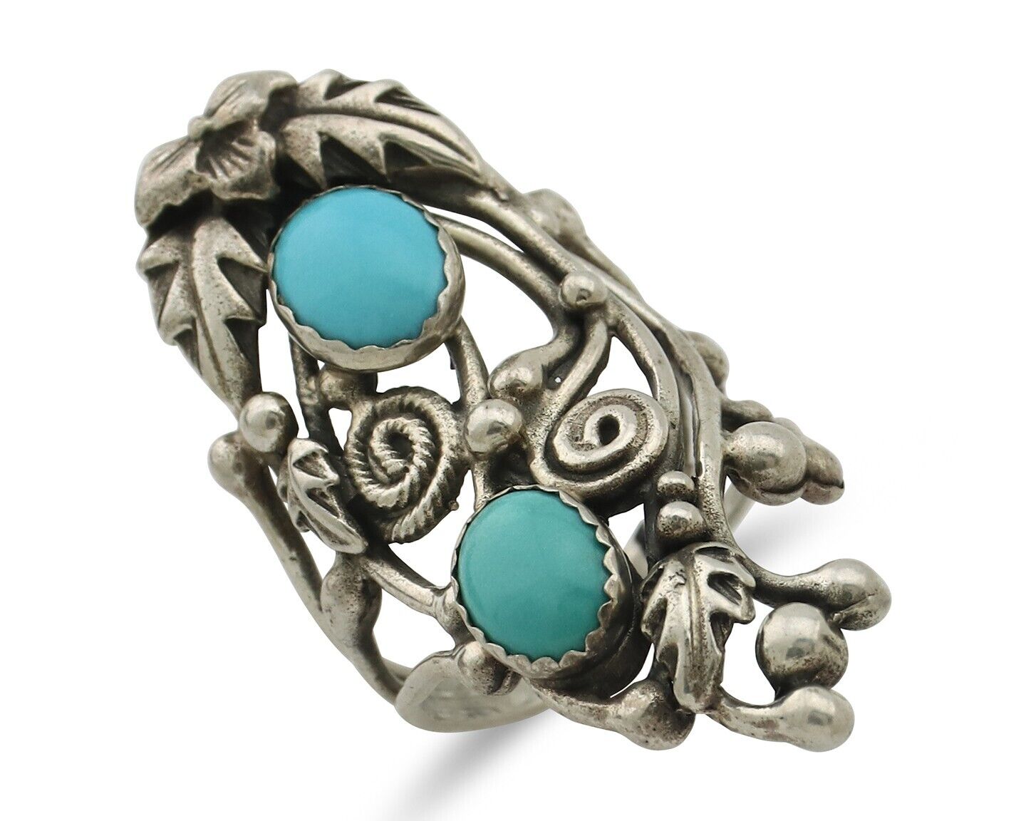 Navajo Ring 925 Silver Sleeping Beauty Turquoise Artist Signed C.80's
