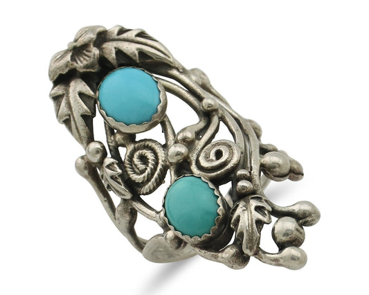Navajo Ring 925 Silver Sleeping Beauty Turquoise Artist Signed C.80's