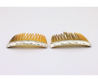 Navajo Hair Comb 925 Silver Hand Stamped Native American Artist 2 Piece Set C80s