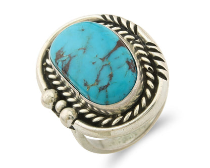 Navajo Ring 925 Sterling Natural Blue Turquoise Signed Ben S C.80's Size 9.75