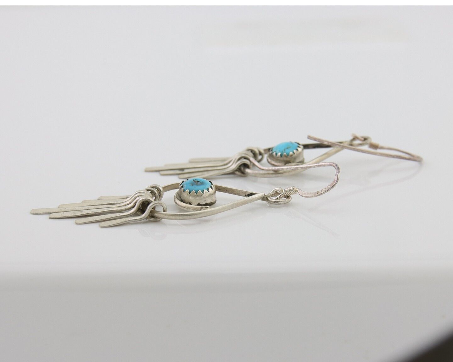 Navajo Dangle Earrings 925 Silver Natural Turquoise Artist Signed JB C.80's