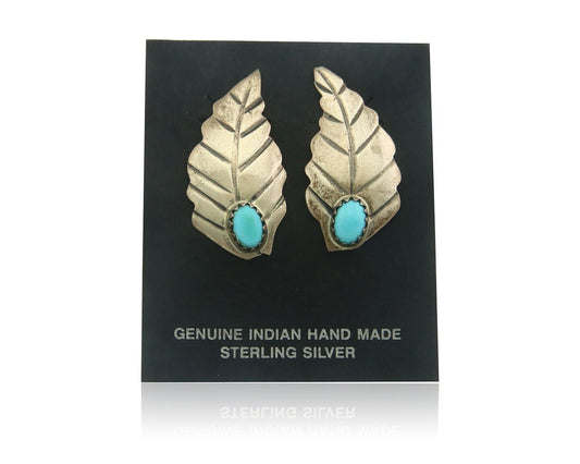 Navajo Earrings 925 Silver Natural Turquoise Artist Signed L-R JAKE C.80's