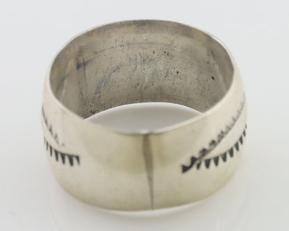 Navajo Hand Stamped Band 925 Silver 11.0 mm Native Artist Size 7.75 C.80's