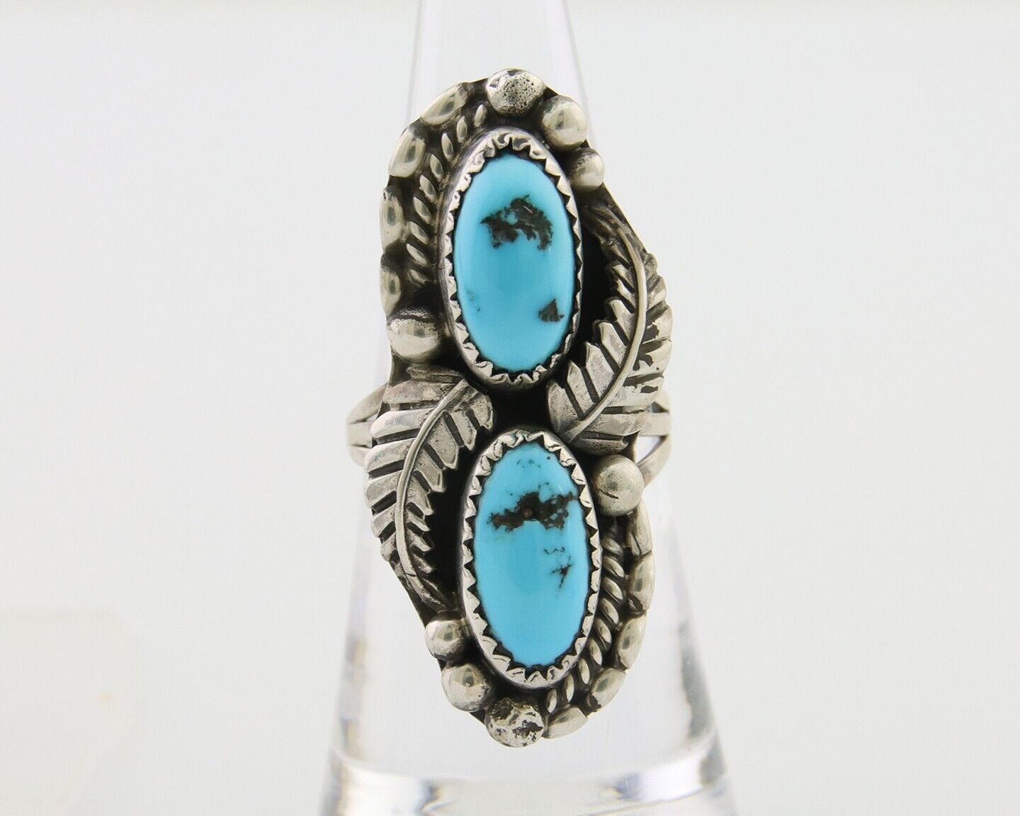 Navajo Ring 925 Silver Natural Blue Turquoise Native Artist Signed SC C.80's