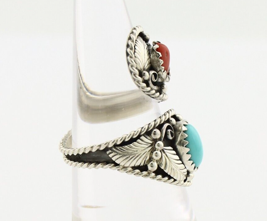 Navajo Adjustable Ring 925 Silver Turquiose & Coral Native Artist C.80's