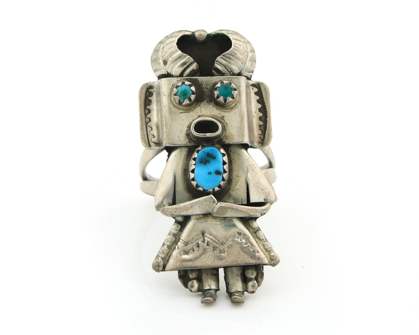 Navajo Kachina Ring Sterling Silver Blue Turquoise Vintage Artist Signed Sz 7.25