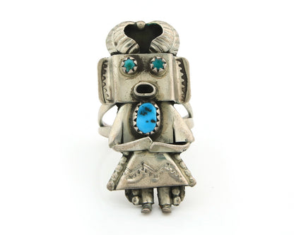 Navajo Kachina Ring Sterling Silver Blue Turquoise Vintage Artist Signed Sz 7.25