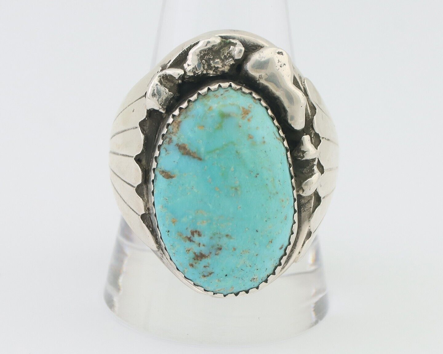 Mens Navajo Ring .925 Silver Natural Blue Turquoise Artist Signed CJ C.80's