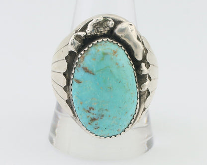 Mens Navajo Ring .925 Silver Natural Blue Turquoise Artist Signed CJ C.80's