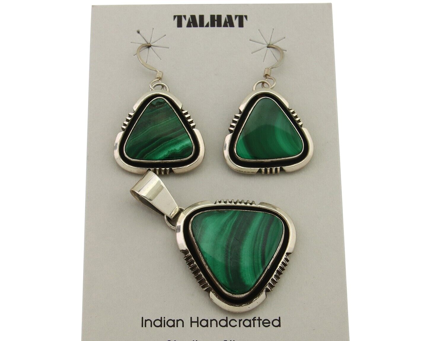 Navajo Pendant Earring Set 925 Silver Malachite Signed William Denetdale C80s