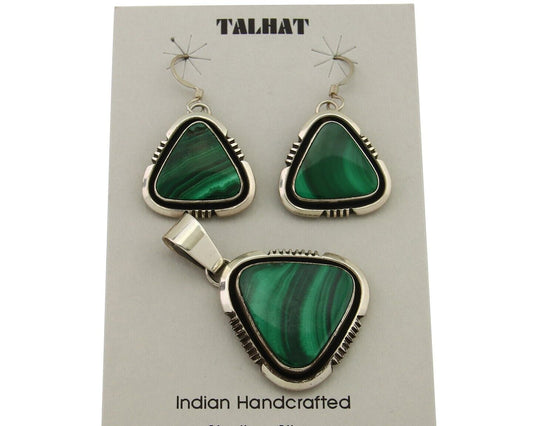 Navajo Pendant Earring Set 925 Silver Malachite Signed William Denetdale C80s
