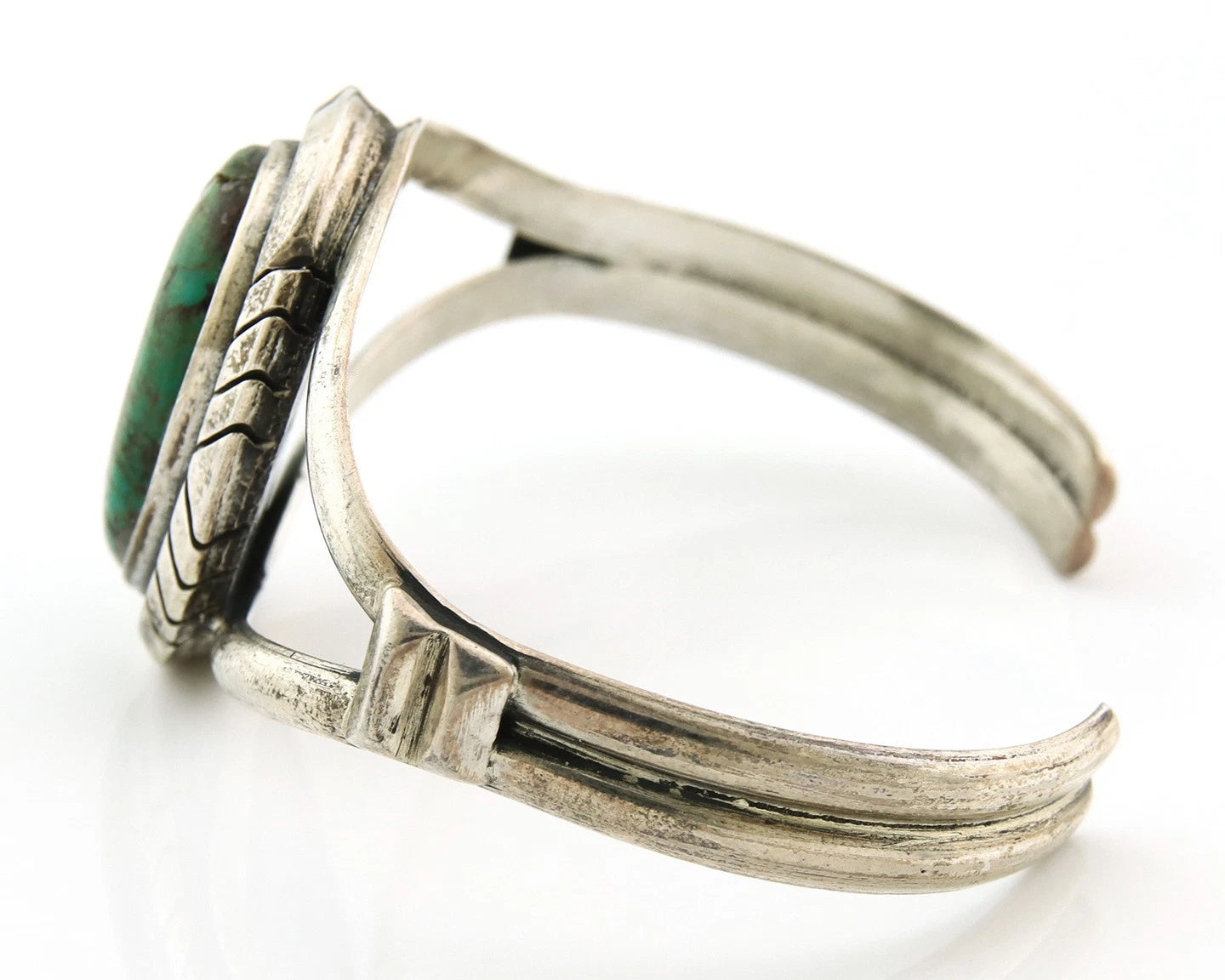 Navajo Cuff Bracelet Sterling Silver Turquoise Vintage Artist Signed Sun