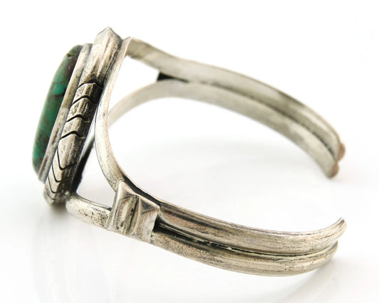 Navajo Cuff Bracelet Sterling Silver Turquoise Vintage Artist Signed Sun