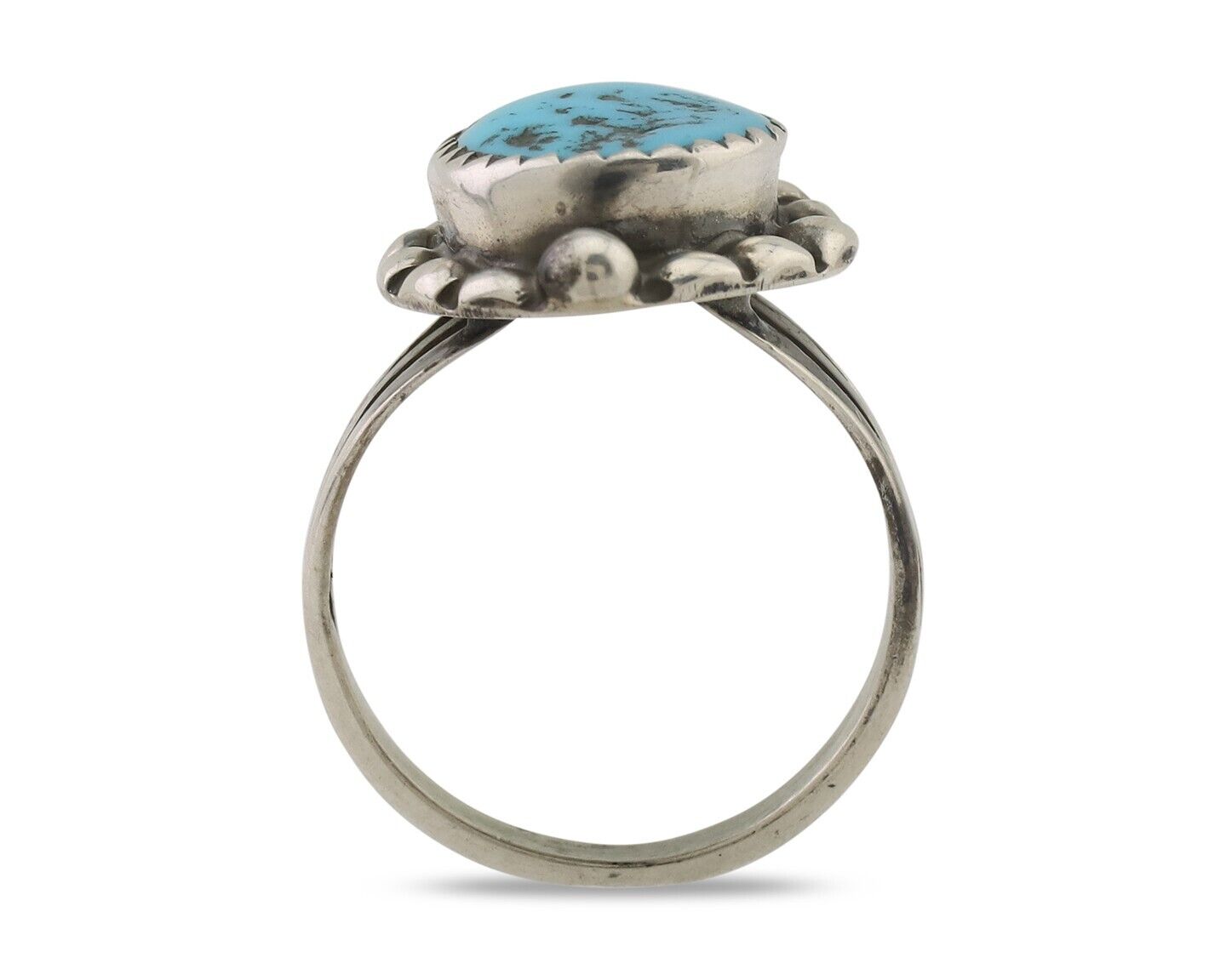 Navajo Ring 925 Silver Sleeping Beauty Turquoise Artist Signed SC C.80's