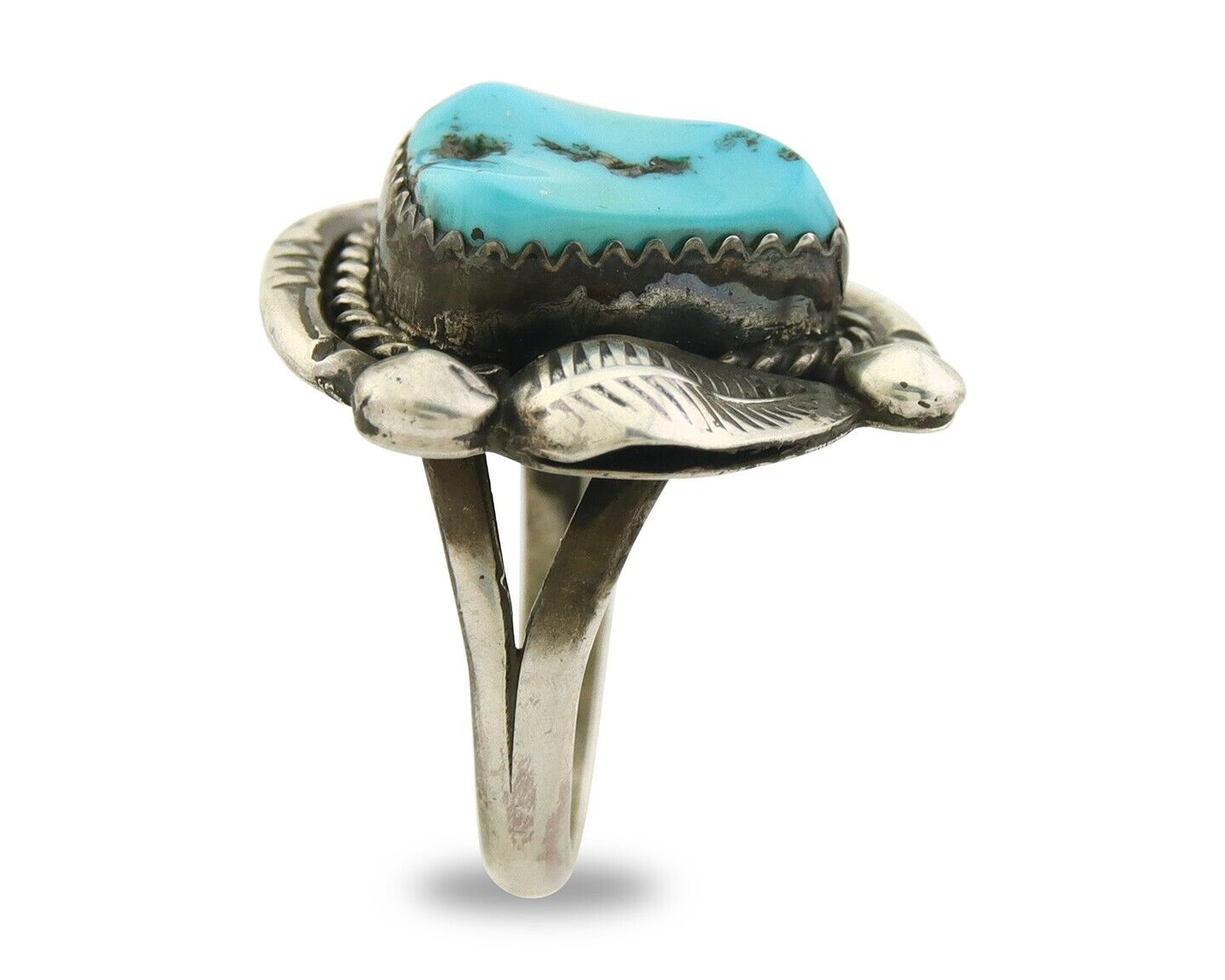 Navajo Ring 925 Sterling Natural Blue Turquoise Native Artist C.80's Size 5.25