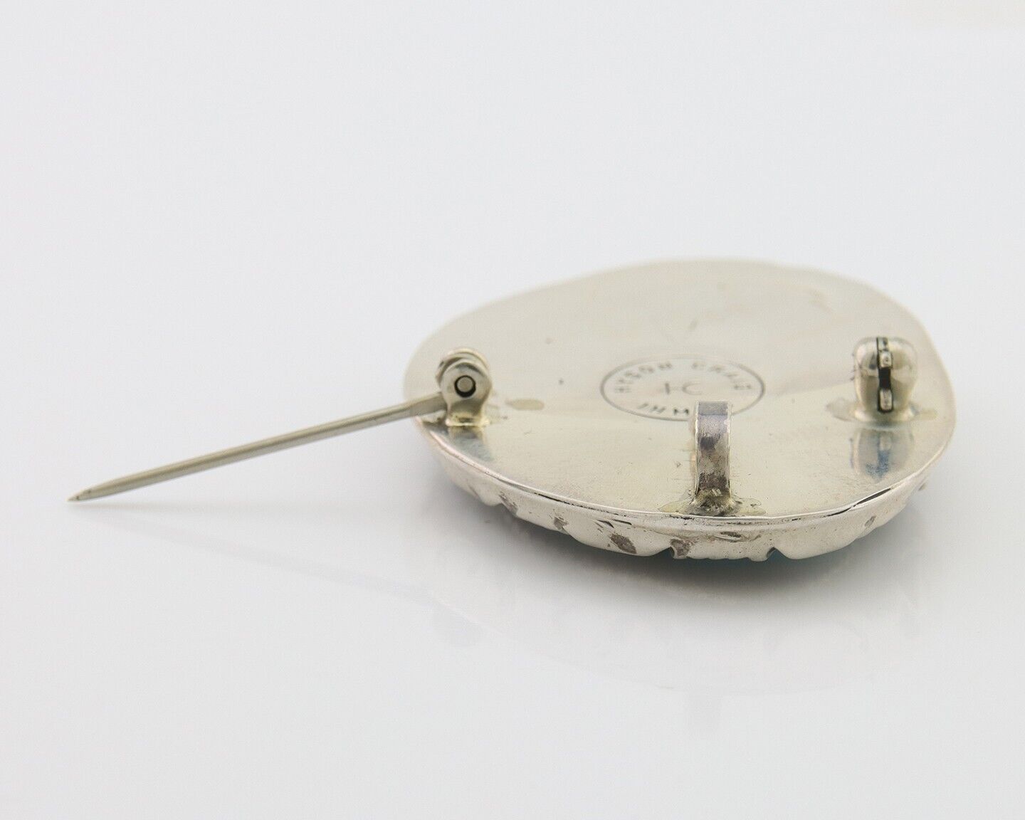 Navajo Pin 925 Silver Natural Blue Turquoise Artist Signed Hyson Craig C.80's