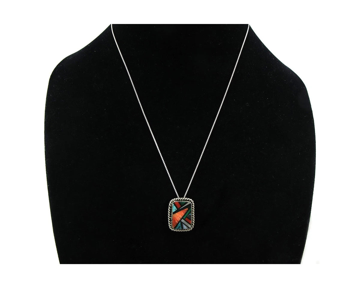 Navajo Necklace 925 Sterling Silver Natural Gemstones Vintage Signed DZ