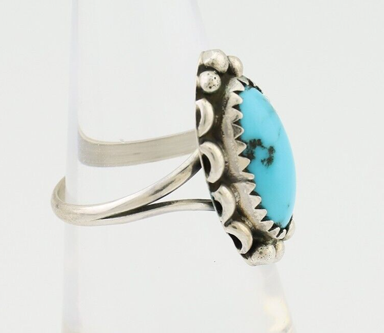 Navajo Ring 925 Silver Sleeping Beauty Turquoise Artist Signed SC C.80's