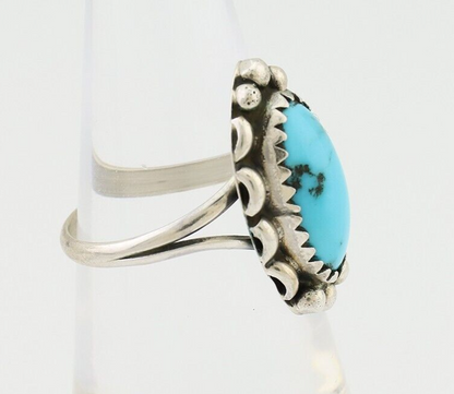 Navajo Ring 925 Silver Sleeping Beauty Turquoise Artist Signed SC C.80's