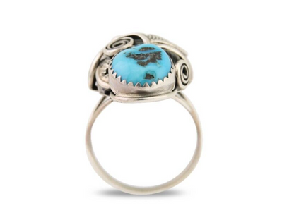 Navajo Ring .925 Silver Sleeping B Turquoise Artist Signed MP C.80's