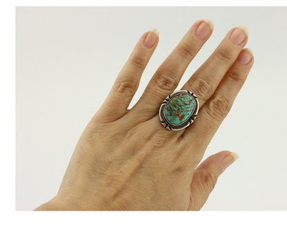 Navajo Ring 925 Silver Natural Blue Turquoise Artist Signed Gecko C.80's